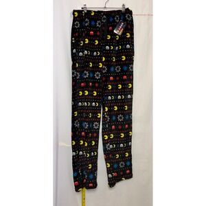 Pac Man Pajama Pants Women's M/M Fleece Sleepwear Lounge Pants Black